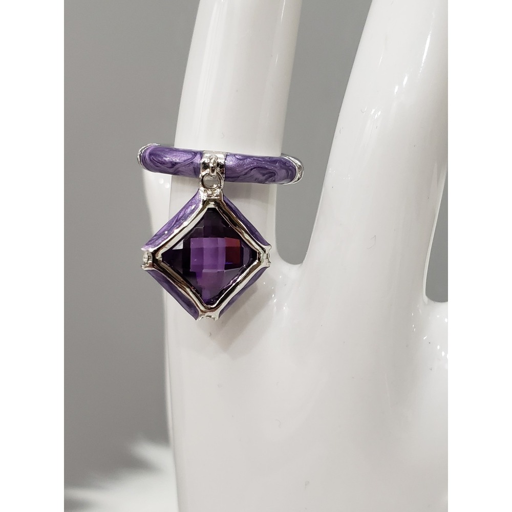 SIZE 5 Lauren G Adams Charm Ring purple silver tone diamond stackable enamel